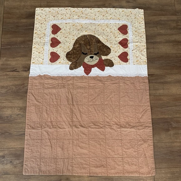Handmade Other - Handmade Sleeping Puppy Love Reversible Nursery Crib Quilt Ruffle Accents 54x38